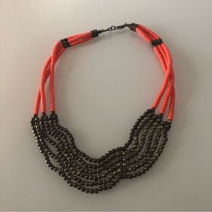 ORANGE & GOLD BEADED NECKLACE - HIGH NECK